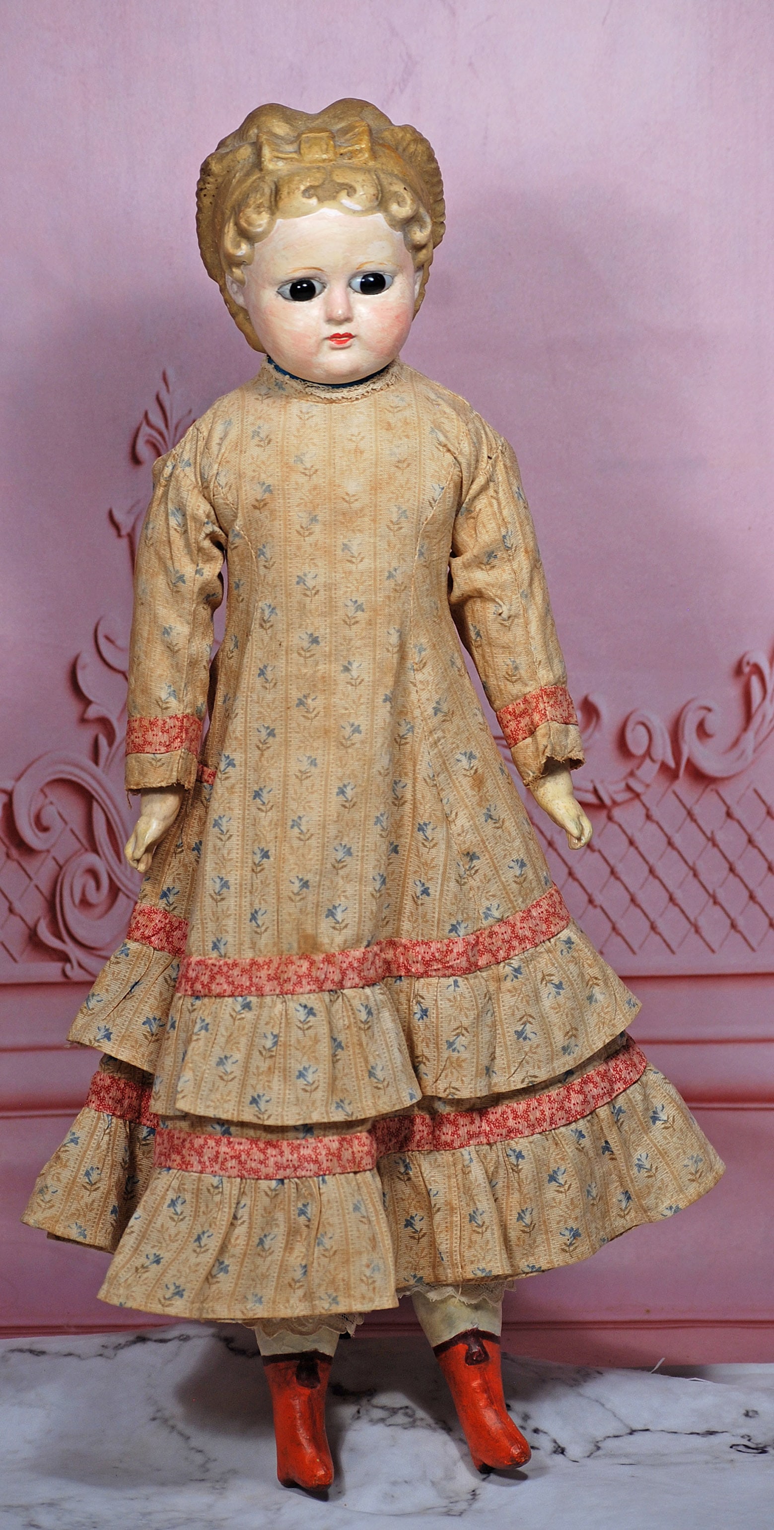 GERMAN WAX-OVER-PAPER MACHE LADY WITH GLASS EYES (1 of 2)