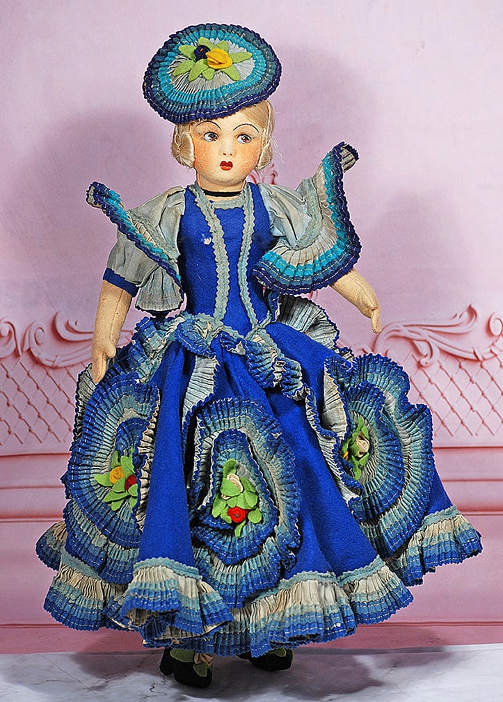 ALL-ORIGINAL , LENCI-TYPE ITALIAN FELT LADY DOLL (1 of 1)