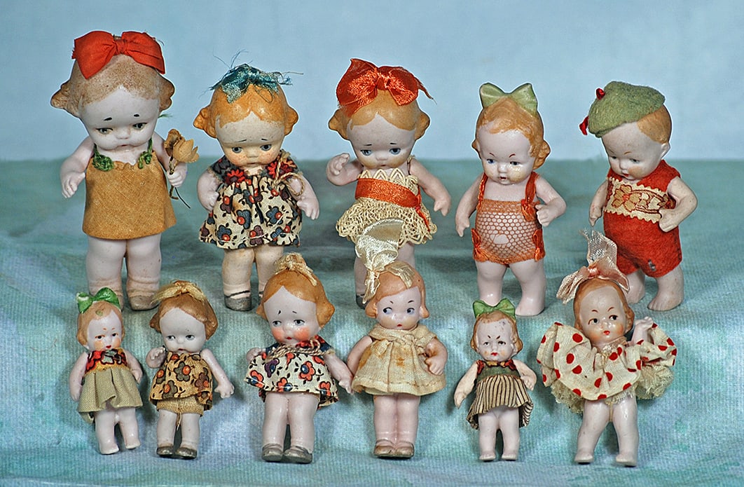 COLLECTION OF ELEVEN, MINIATURE GERMAN ALL-BISQUE DOLLS BY HERTWIG (1 of 1)