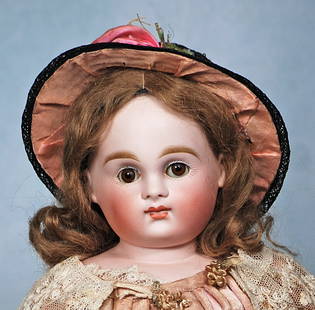GERMAN BISQUE CLOSED-MOUTH DOLL BY KESTNER.: 16. GERMAN BISQUE CLOSED-MOUTH DOLL BY KESTNER. 15”. Marks: 8 ½. Bisque shoulderhead, brown sleep eyes, painted lashes, eyeliner, feathered brows, closed mouth, modeled white space