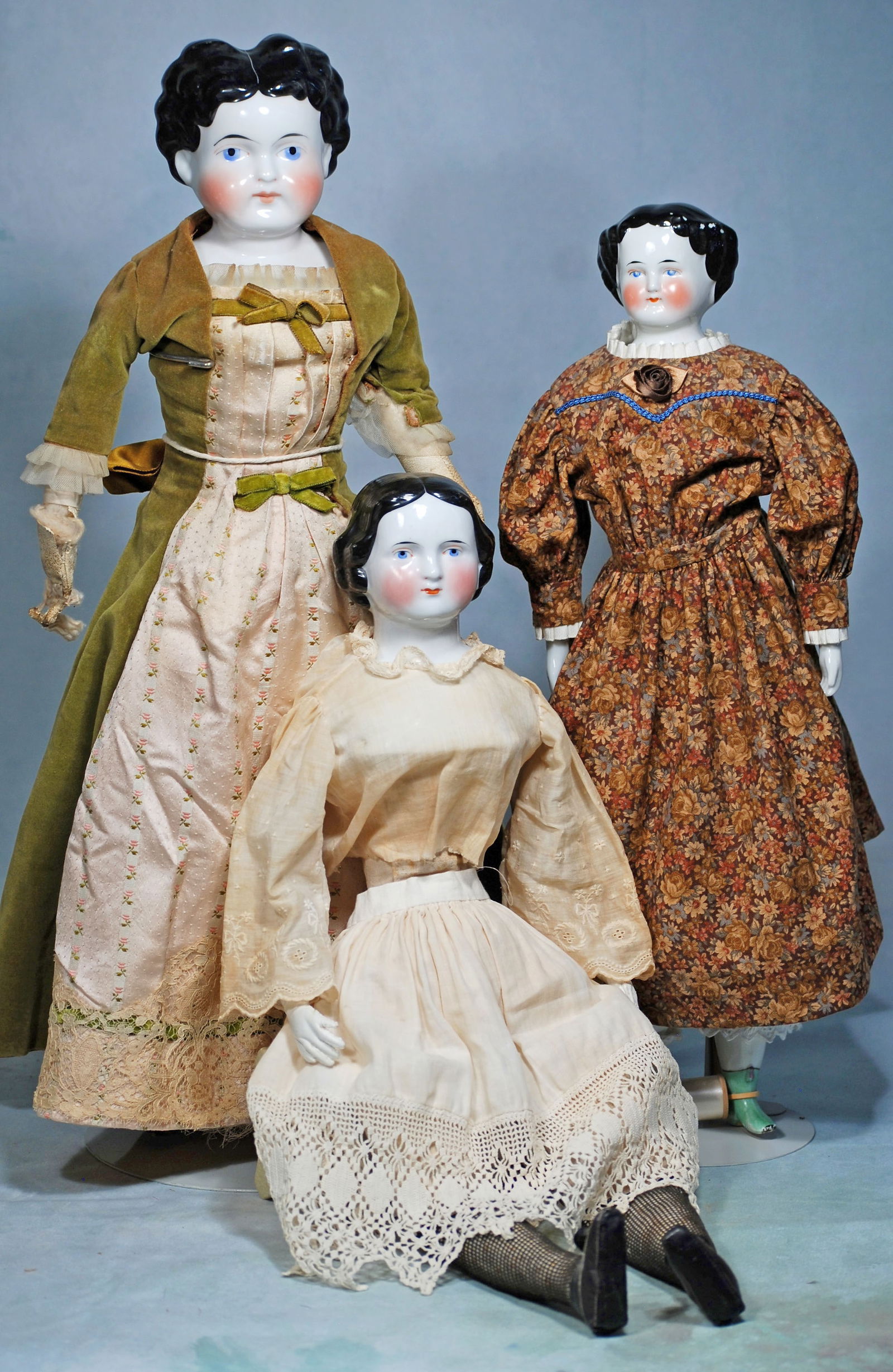 THREE GERMAN PORCELAIN CHINA DOLLS (1 of 1)