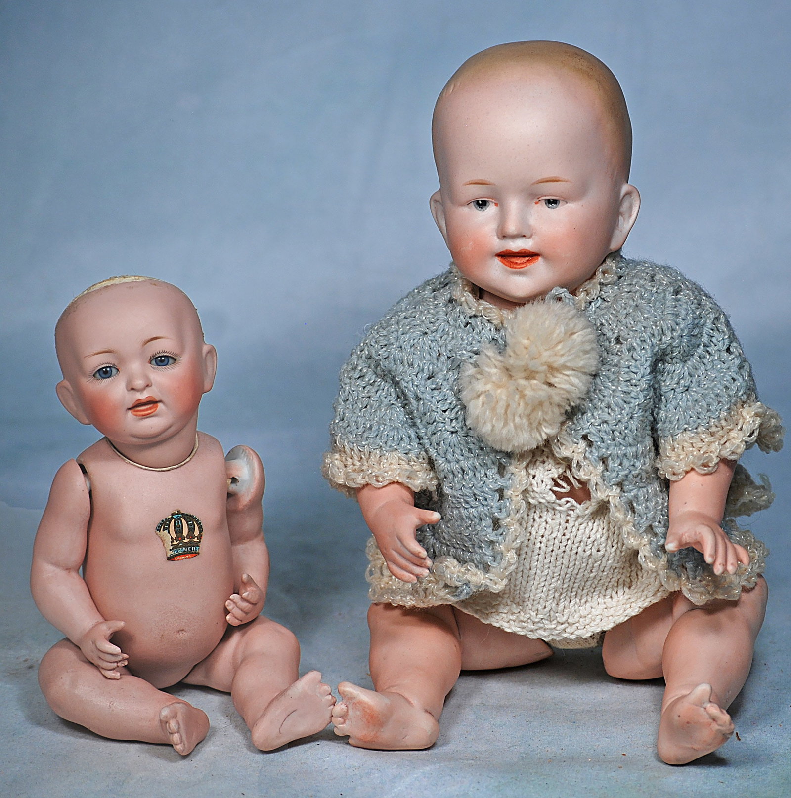 TWO GERMAN ALL-BISQUE CHARACTER BABIES (1 of 1)