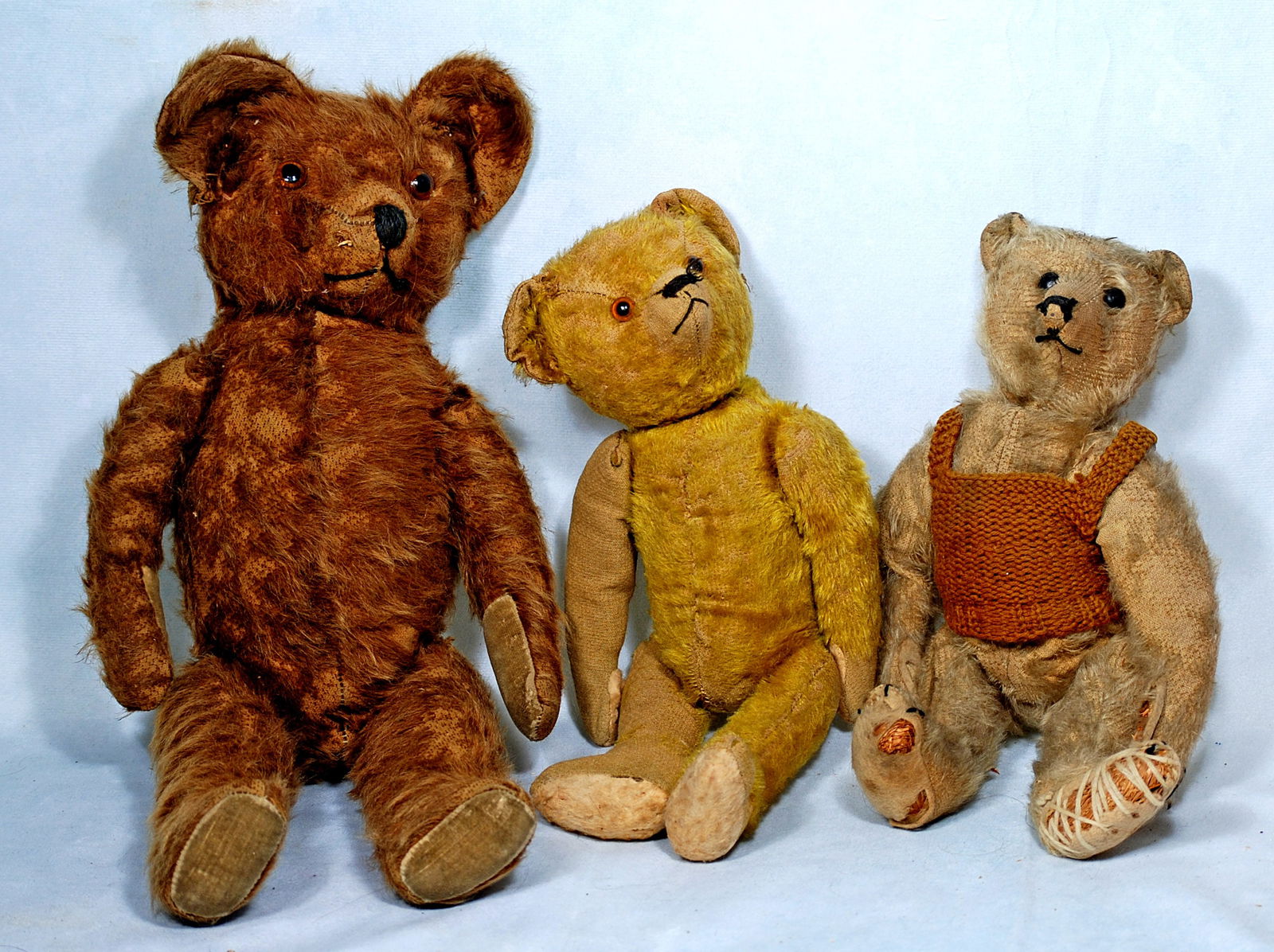 THREE OLD MOHAIR TEDDY BEARS (1 of 1)