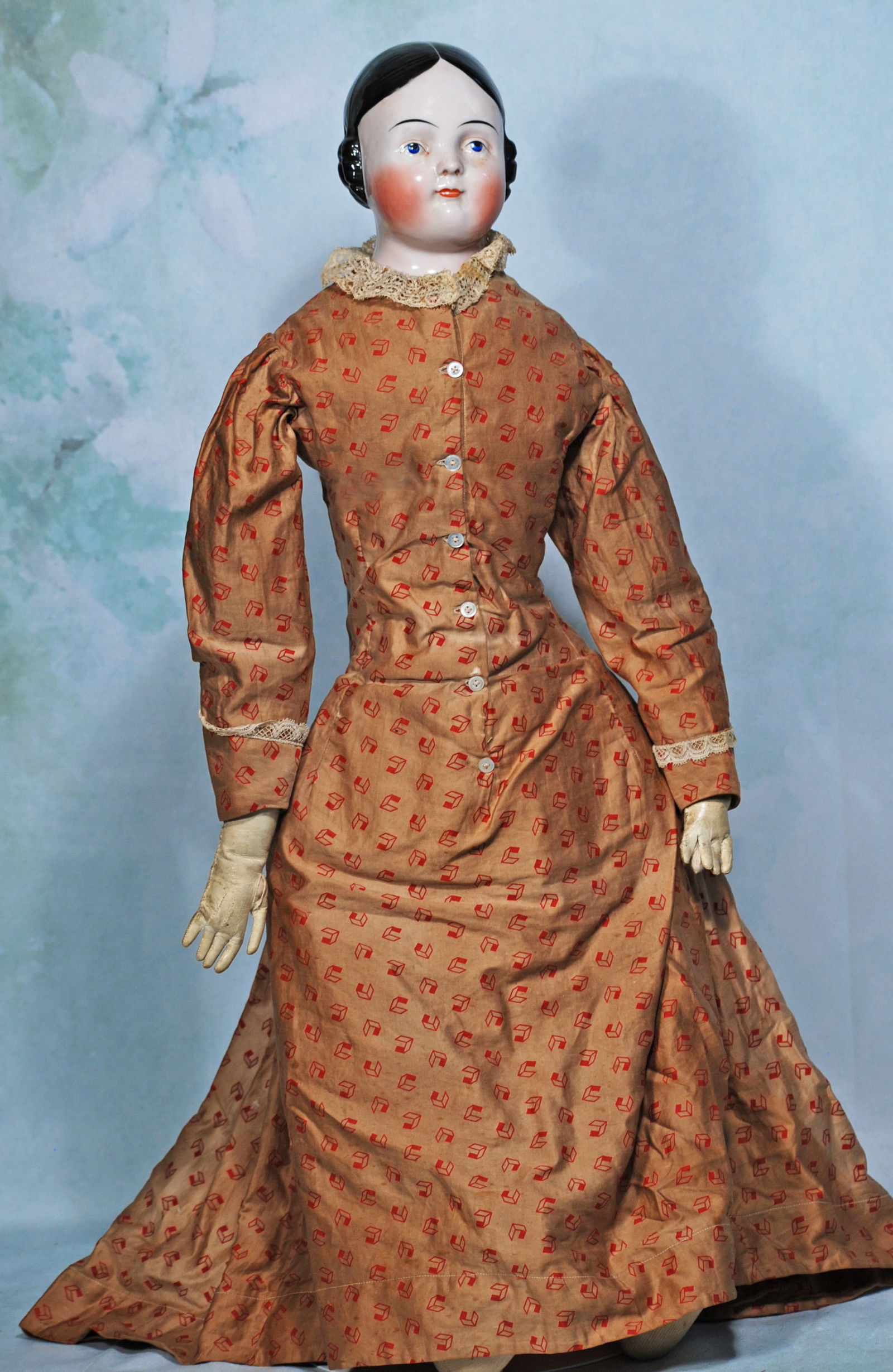 LARGE PORCELAIN CHINA LADY IN ORIGINAL GOWN. (1 of 3)