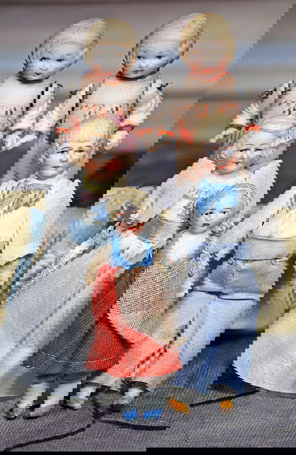 FIVE GERMAN BISQUE DOLLS BY HERTWIG. (1 of 1)