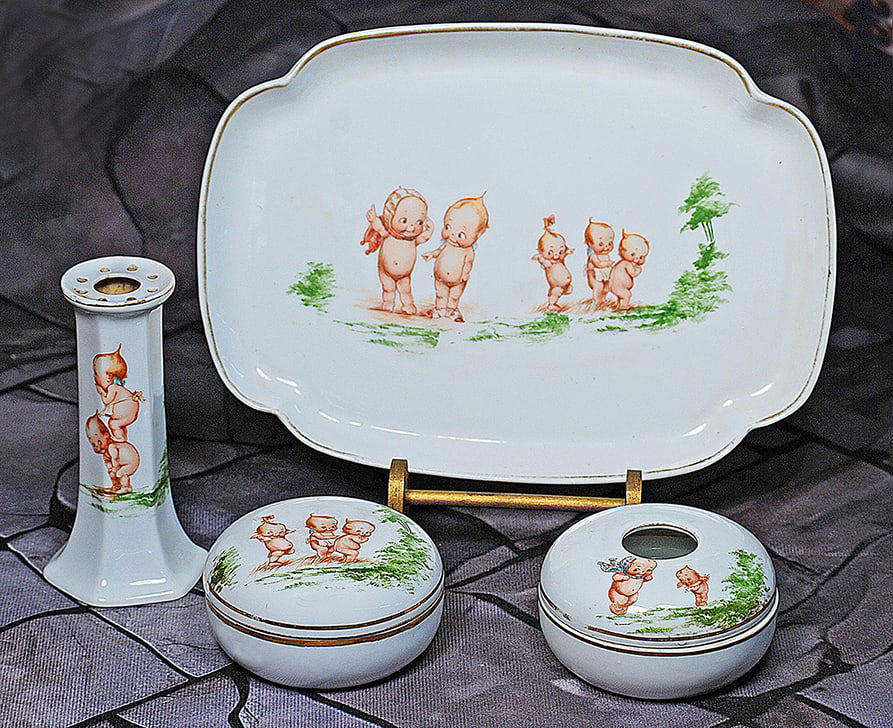 RARE GERMAN PORCELAIN KEWPIE DRESSER ACCESSORIES. (1 of 1)