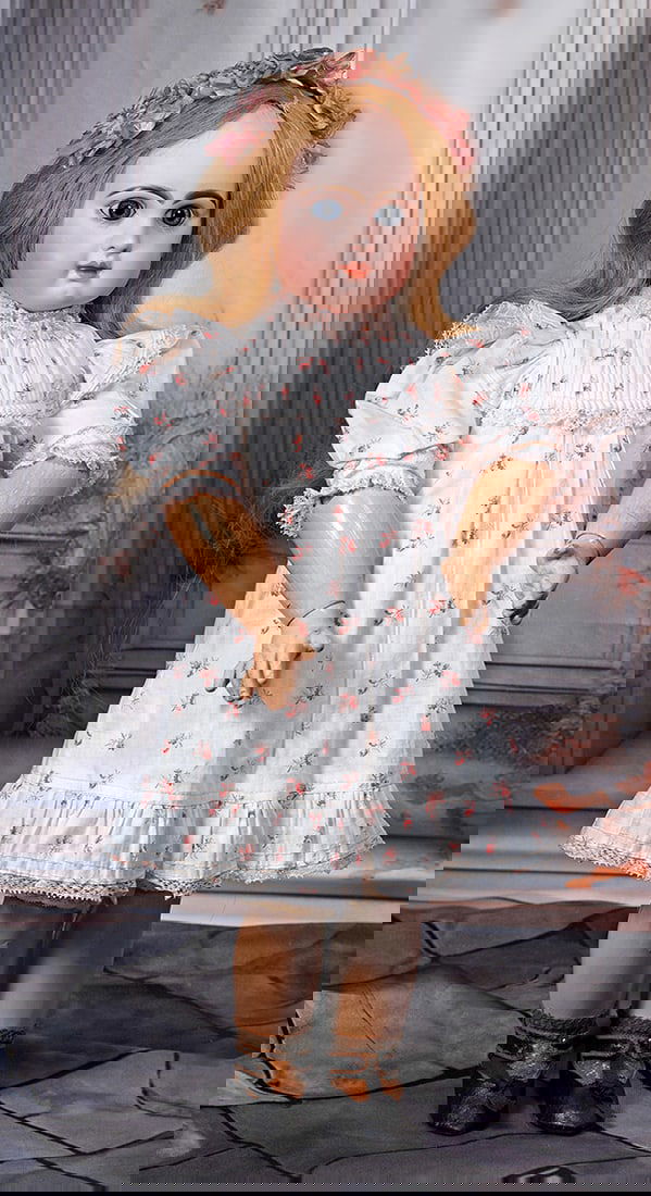 FRENCH BISQUE BEBE BY JUMEAU WITH JUMEAU DRESS AND SHOES. (1 of 2)