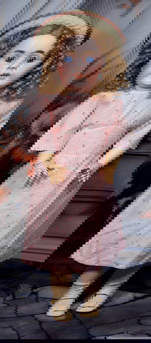 ADORABLE KESTNER GERMAN BISQUE CHARACTER, MODEL 143.: ADORABLE KESTNER GERMAN BISQUE CHARACTER, MODEL 143. 24". Marks: K ? made in Germany 14. Bisque socket head, blue sleep eyes, painted lashes, eyeliner, feathered brows, open mouth, accented lips, two