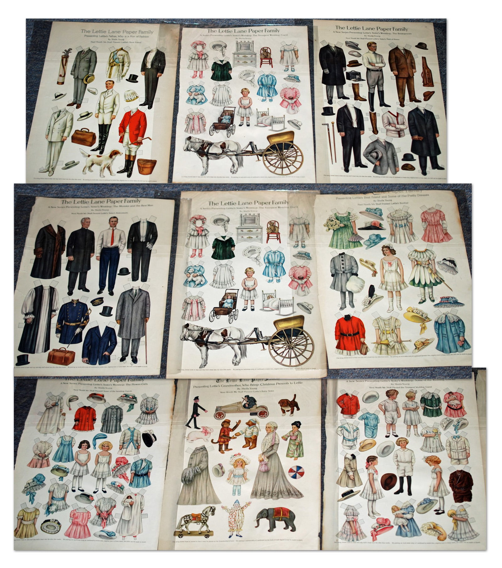 LOT OF NINE EARLY SERIES UNCUT LETTIE LANE PAPER DOLLS (1 of 1)