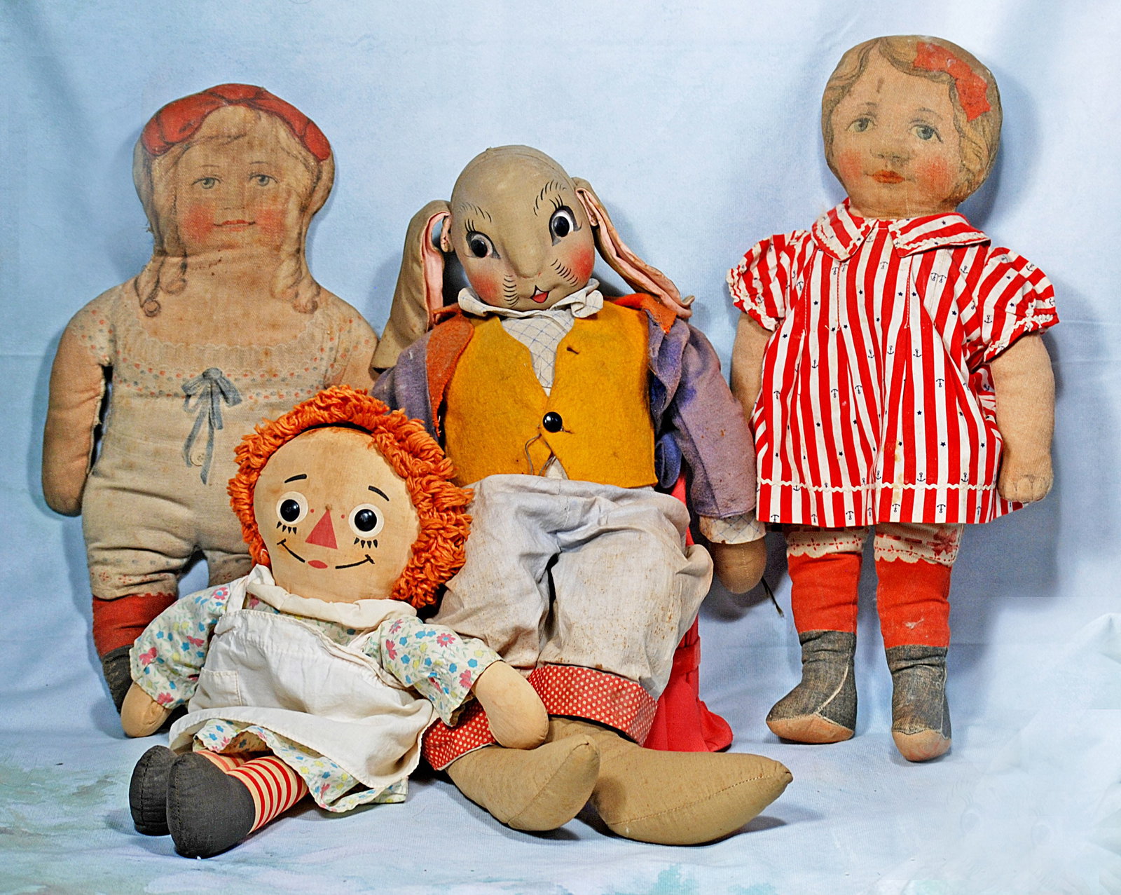 GEORGENE AVERILL UNCLE WIGGLY, RAGGEDY ANN AND TWO PRINTED CLOTH DOLLS (1 of 1)