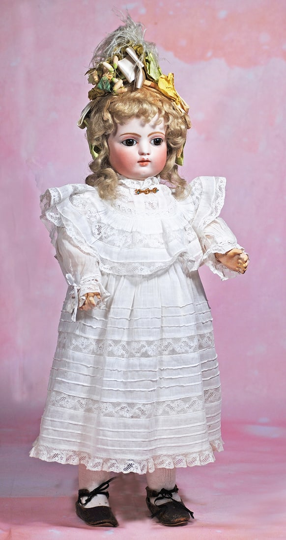 VERY BEAUTIFUL FRENCH BISQUE BEBE BY GAULTHIER.  19”.  Marks: F. 2 G.  Bisque socket head with (1 of 2)