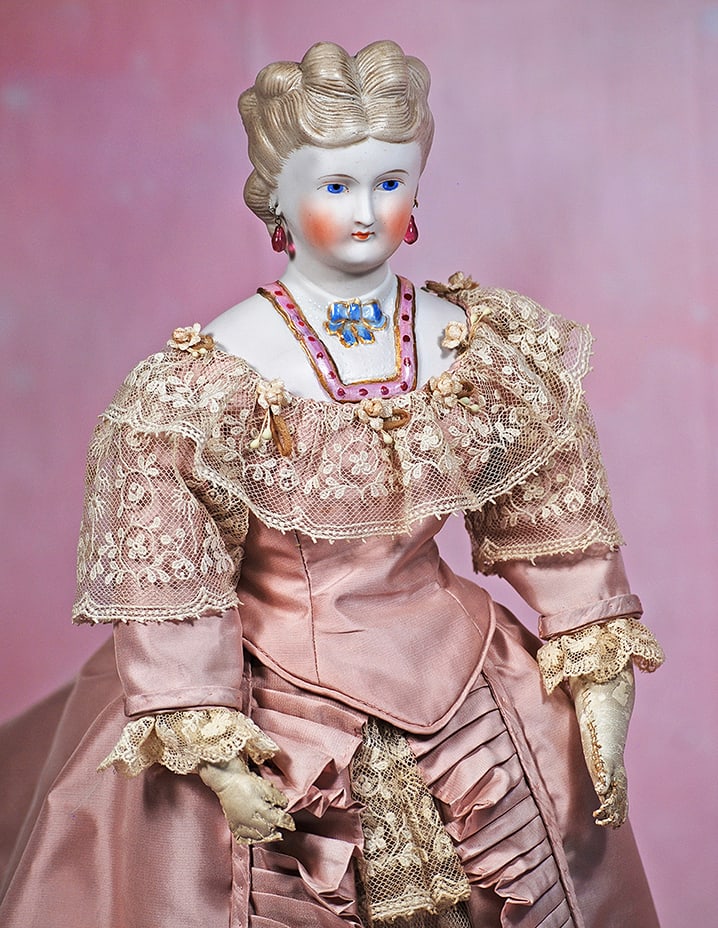 GERMAN BISQUE LADY WITH SCULPTED HAIR AND BODICE.  17 ½”.  Bisque shoulderhead with (1 of 3)