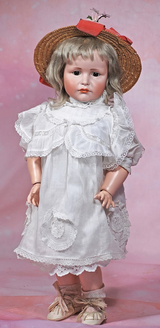 GERMAN BISQUE ART CHARACTER, GRETCHEN 114, WITH RARE GLASS EYES BY KAMMER AND REINHARDT.  17”. (1 of 2)