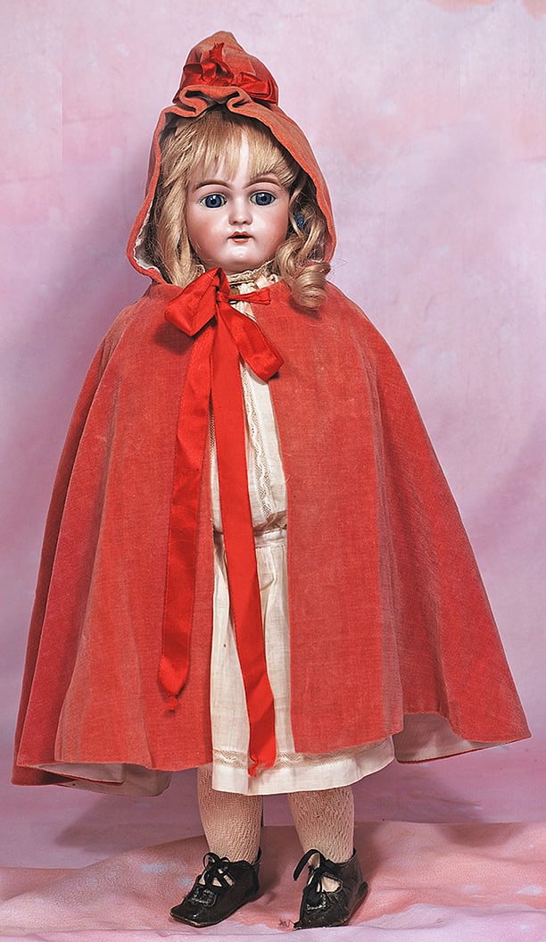GERMAN BISQUE DOLL BY HANDWERCK.: GERMAN BISQUE DOLL BY HANDWERCK. 18”. Marks: 79. 10 Handwerck Germany. Bisque socket head, blue sleep eyes, painted lashes, eyeliner, feathered brows, pierced ears, open mouth, accented lips, up
