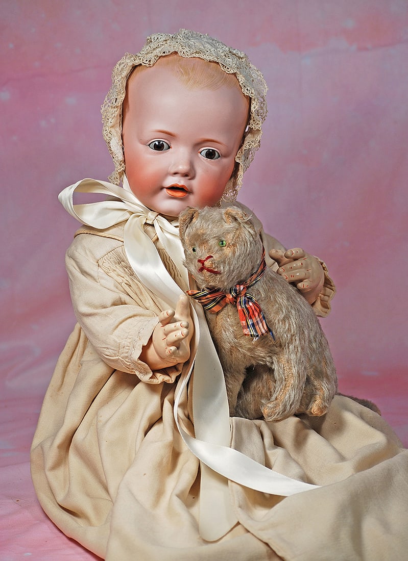 KESTNER BISQUE CHARACTER “HILDA” IN RARE LARGEST SIZE.: KESTNER BISQUE CHARACTER “HILDA” IN RARE LARGEST SIZE. 25”. Marks: Hilda c. JDK Jr 1914, ges. Gesch. made in 20, Germany. 25". Solid domed bisque socket head, painted blonde baby hair, b