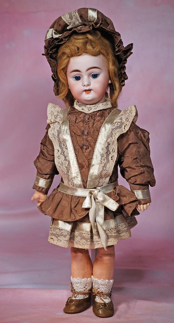 GERMAN BISQUE CHILD, MODEL 1039, BY SIMON AND HALBIG.: GERMAN BISQUE CHILD, MODEL 1039, BY SIMON AND HALBIG. 15 ½”. Marks: 1039 x Dep. Bisque socket head, blue sleep eyes, painted lashes, feathered brows, pierced ears, open mouth, accented li