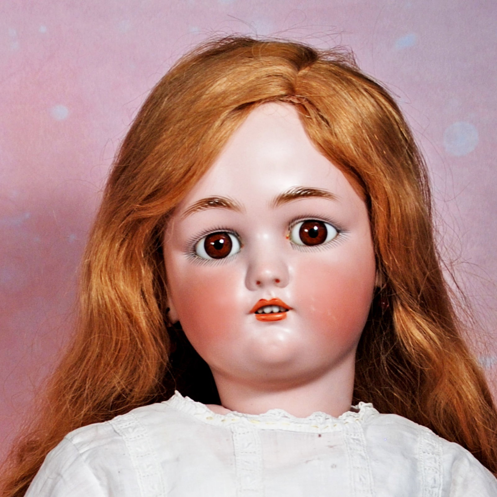 GERMAN BISQUE DOLL,JUTTA 1348,BY SIMON AND HALBIG.: 58. GERMAN BISQUE DOLL,JUTTA 1348,BY SIMON AND HALBIG. 28”. Marks” 1349 Jutta S & H. Bisque socket head, stationary brown glass eyes, painted lashes, molded and feathered brows, pierced ea