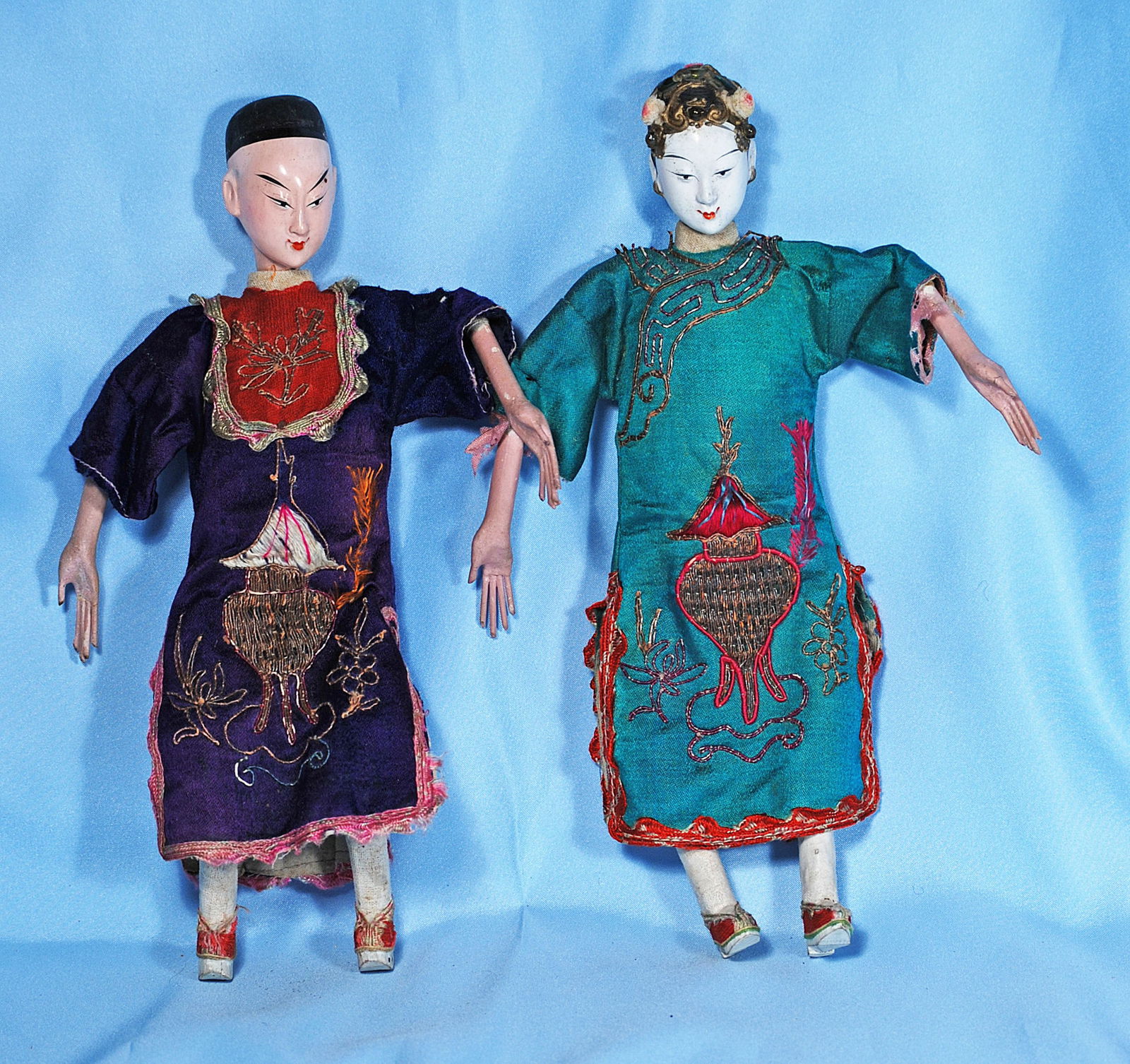 TWO CHINESE OPERA DOLLS IN ORIGINAL COSTUME. (1 of 1)