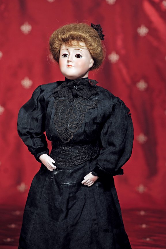 BISQUE “GIBSON GIRL” PORTRAIT DOLL BY KESTNER. 19”: BISQUE “GIBSON GIRL” PORTRAIT DOLL BY KESTNER. 19”. Bisque shoulderhead with haughty upturned face, brown sleep eyes, painted lashes, tapered brows, slender nose, closed mouth, accented lips, or