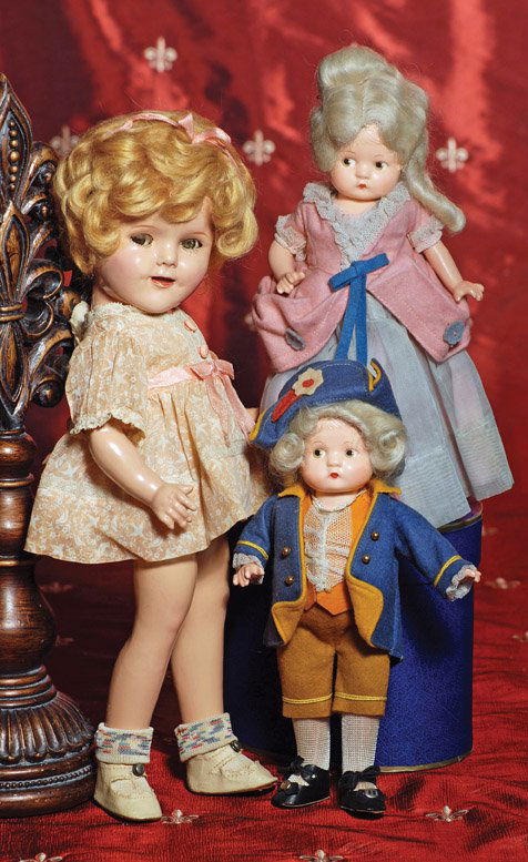 COMPOSITION “PATSYETTE” GEORGE AND MARTHA WASHINGT: COMPOSITION “PATSYETTE” GEORGE AND MARTHA WASHINGTON BY EFFANBEE. Marks: Effanbee Patsyette. 9”. Each has composition socket head, five-piece composition jointed body, painted brown side-glancin