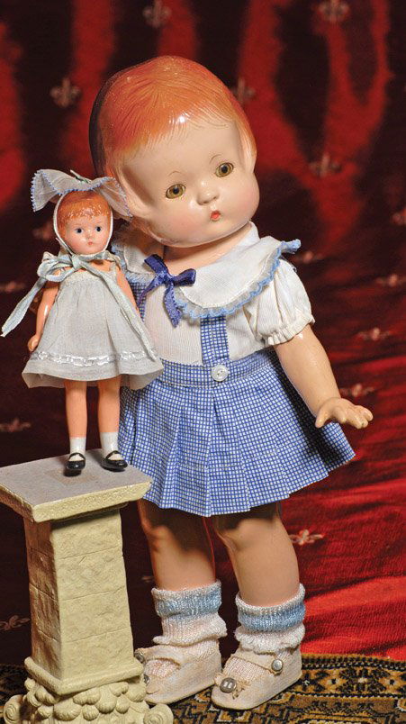 EFFANBEE WEE PATSY & PATSY COMPOSITION DOLLS. 14”: EFFANBEE WEE PATSY & PATSY COMPOSITION DOLLS. 14”. Pasty with sleep eyes, molded and painted hair, painted lashes, arched brows, closed mouth, five-piece jointed composition body, tagged blue and wh