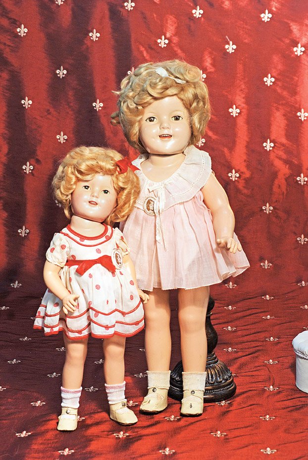 ALL-ORIGINAL COMPOSITION SHIRLEY TEMPLE BY IDEAL.: ALL-ORIGINAL COMPOSITION SHIRLEY TEMPLE BY IDEAL. Marks: Shirley Temple/Ideal in diamond. 22”. Composition socket head on five-piece composition jointed body, sleep eyes, painted and applied lashes,