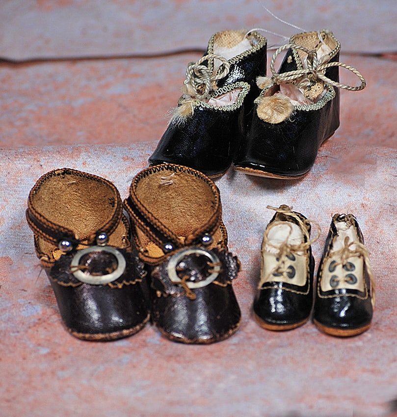 THREE PAIR OF ANTIQUE DOLL SHOES (1 of 1)