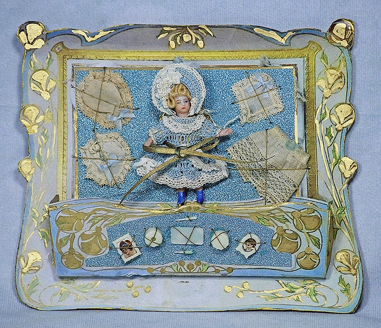 MINIATURE ALL-BISQUE DOLL ON PRESENTATION CARD (1 of 1)