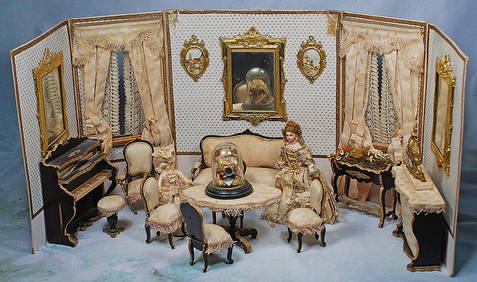 FRENCH FOLDING DOLLHOUSE ROOM SET WITH FURNISHINGS (1 of 1)