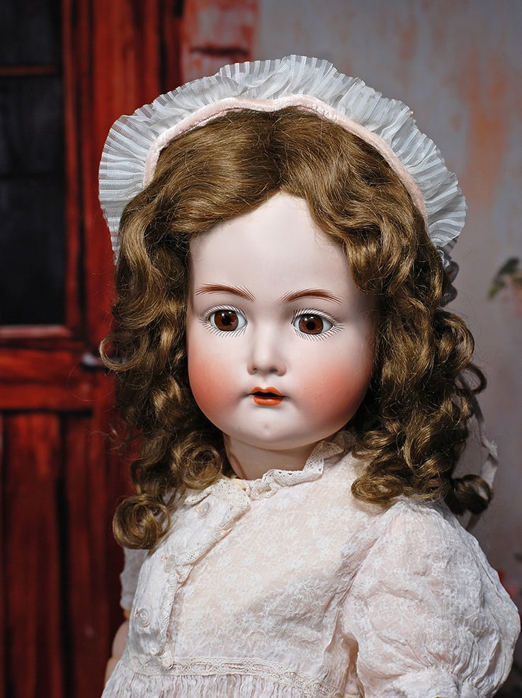 GERMAN BISQUE DOLL BY KAMMER AND REINHARDT: GERMAN BISQUE DOLL BY KAMMER AND REINHARDT. 25”. Marks: Simon & Halbig, K * R 403 Germany. Bisque socket head, brown sleep eyes, painted lashes, feathered brows, pierced ears, open mouth, accent