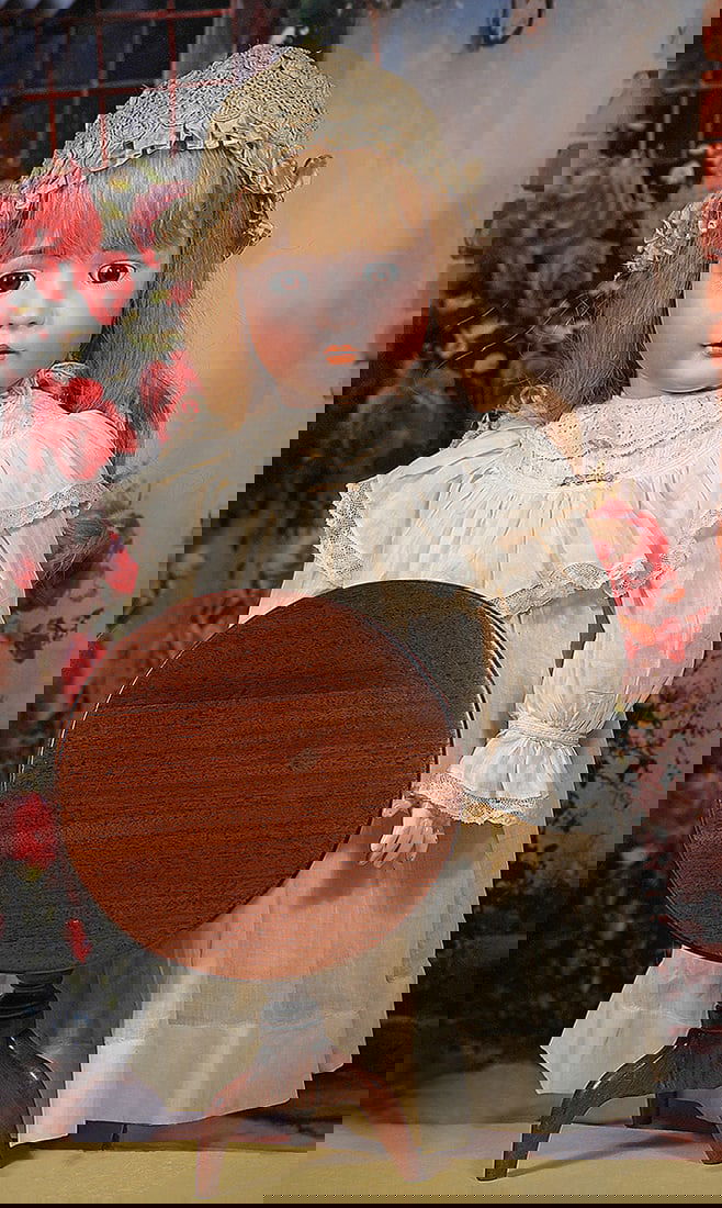 GERMAN BISQUE CHILD, 2097 BY BAHR AND PROSCHILD FOR BRUNO SCHMIDT: GERMAN BISQUE CHILD, 2097 BY BAHR AND PROSCHILD FOR BRUNO SCHMIDT. 29”. Marks: Made in Germany, BSW in heart/ 2097. Bisque socket head, brown sleep eyes, painted lashes, feathered brows, open mo