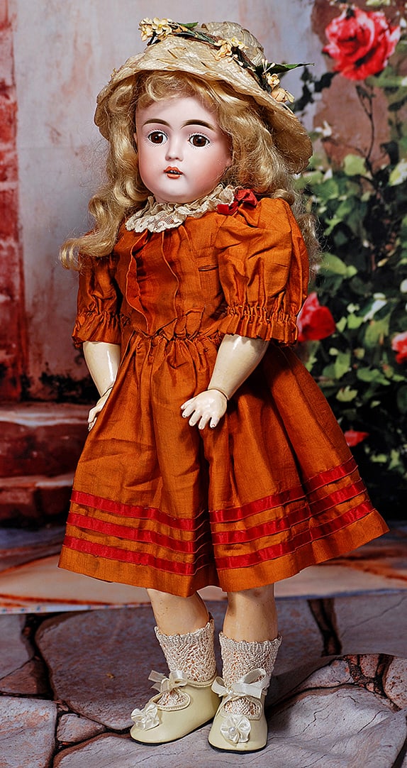 GERMAN BISQUE CHILD, 152, BY KESTNER: GERMAN BISQUE CHILD, 152, BY KESTNER. 18”. Marks: C ½ made in Germany 152, 7 ½. Bisque socket head, brown sleep eyes, painted lashes, feathered brows, open mouth, accented lips, upper