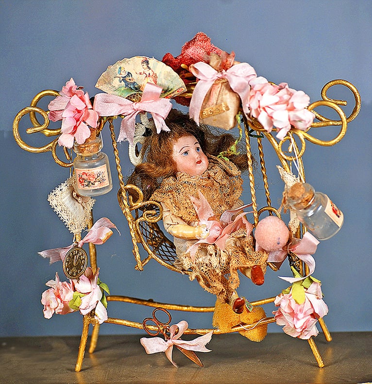 MINIATURE GERMAN BISQUE DOLL IN SWING PRESENTATION (1 of 1)