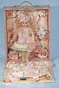 PETITE GERMAN BISQUE DOLL  IN ARTIST PRESENTATION OF “DOLL ON A SWING”