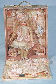 PETITE GERMAN BISQUE DOLL IN ARTIST PRESENTATION OF “DOLL ON A SWING” (1 of 2)