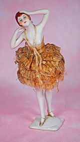 GERMAN PORCELAIN HALF DOLL AS STYLISH FLAPPER LADY PINCUSHION
