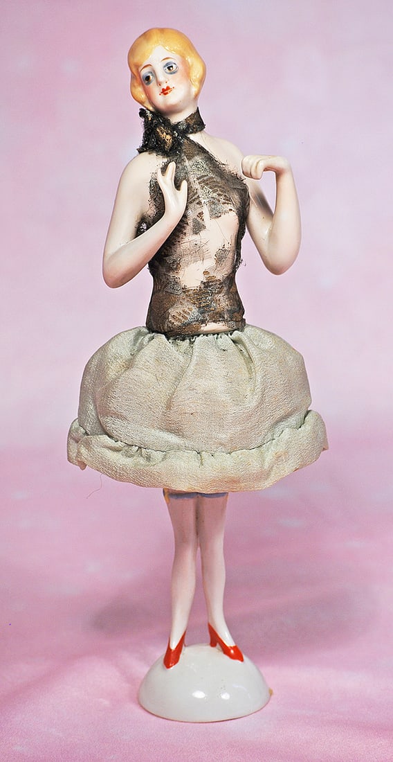 GERMAN PORCELAIN HALF DOLL FLAPPER ON ORIGINAL PORCELAIN BASE (1 of 1)