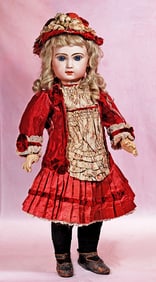 BEAUTIFUL FRENCH BISQUE BEBE, SIZE 10, BY EMILE JUMEAU IN ORIGINAL DRESS AND BOX