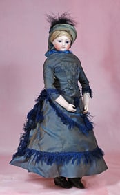 FRENCH BISQUE POUPEE WITH KID-OVER-WOODEN ARTICULATED BODY ATTRIBUTED TO LEONTINE ROHMER