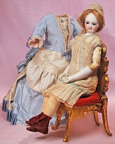 FRENCH BISQUE POUPEE WITH KID-OVER-WOODEN ARTICULATED BODY