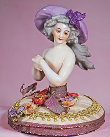 RARE GERMAN PORCELAIN HALF DOLL PORTRAYING ACTRESS, MADAME MOLE RAYMOND