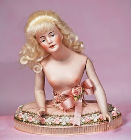 GERMAN BISQUE HALF DOLL WITH JOINTED ARMS