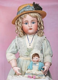 GERMAN ALL-BISQUE BYE-LO BABY WITH GLASS EYES AND WIG
