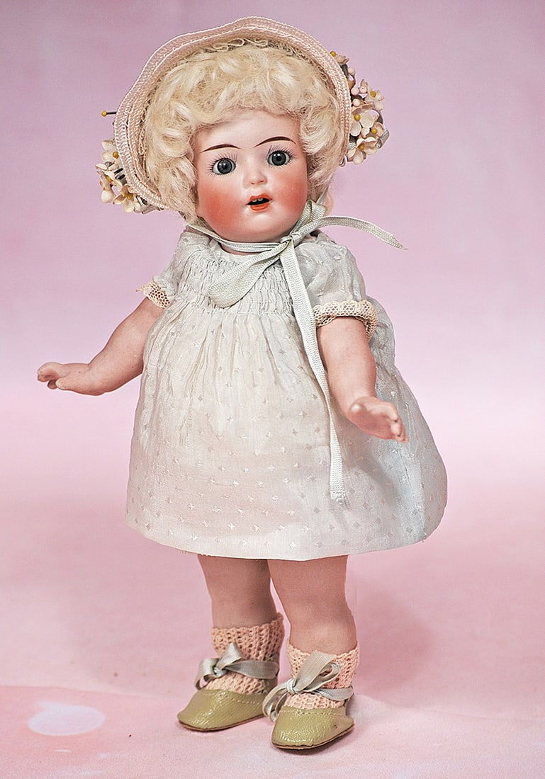VERY RARE ALL-BISQUE, MODEL 126, TODDLER BY KAMMER AND REINHARDT: VERY RARE ALL-BISQUE, MODEL 126, TODDLER BY KAMMER AND REINHARDT. 9”. Marks K *R, Simon & Halbig Germany 126-2. Bisque socket head, blue sleep eyes, painted lashes, tapered brows, open mouth, ac