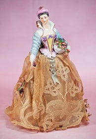 GERMAN PORCELAIN HALF DOLL AS PINCUSHION
