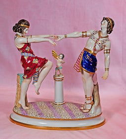 LARGER GERMAN PORCELAIN FIGURINE OF EGYPTIAN DANCERS BY AELTESTE Volkstedter