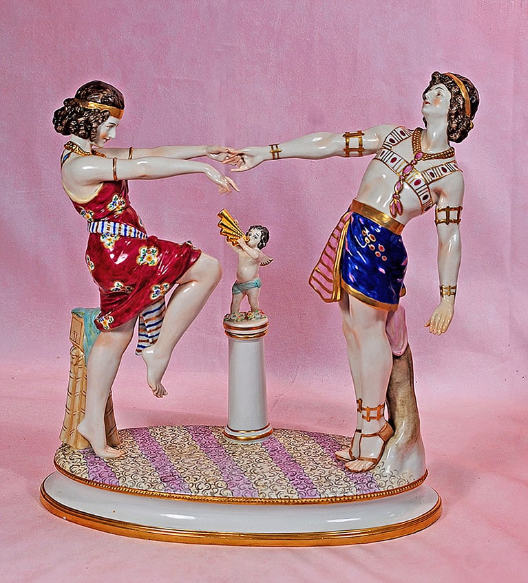 LARGER GERMAN PORCELAIN FIGURINE OF EGYPTIAN DANCERS BY AELTESTE Volkstedter (1 of 1)