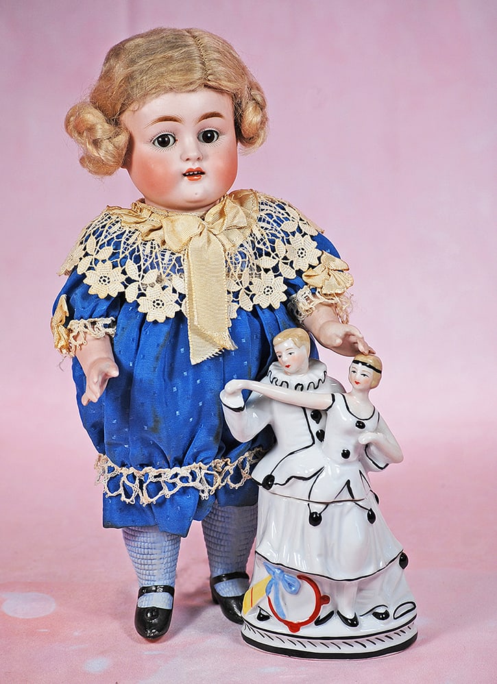LARGER GERMAN ALL-BISQUE DOLL BY KESTNER: LARGER GERMAN ALL-BISQUE DOLL BY KESTNER. 10 ½”. Marks: 150/ 6. All-bisque, jointed at shoulders and hips, brown sleep eyes, painted lashes, feathered brows, open mouth, accented lips, uppe