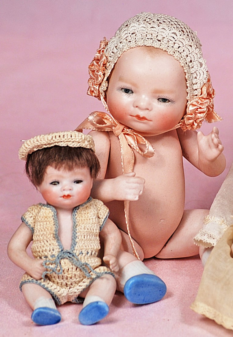 TWO GERMAN ALL-BISQUE BYE-LO BABIES WITH GLASS EYES (1 of 1)