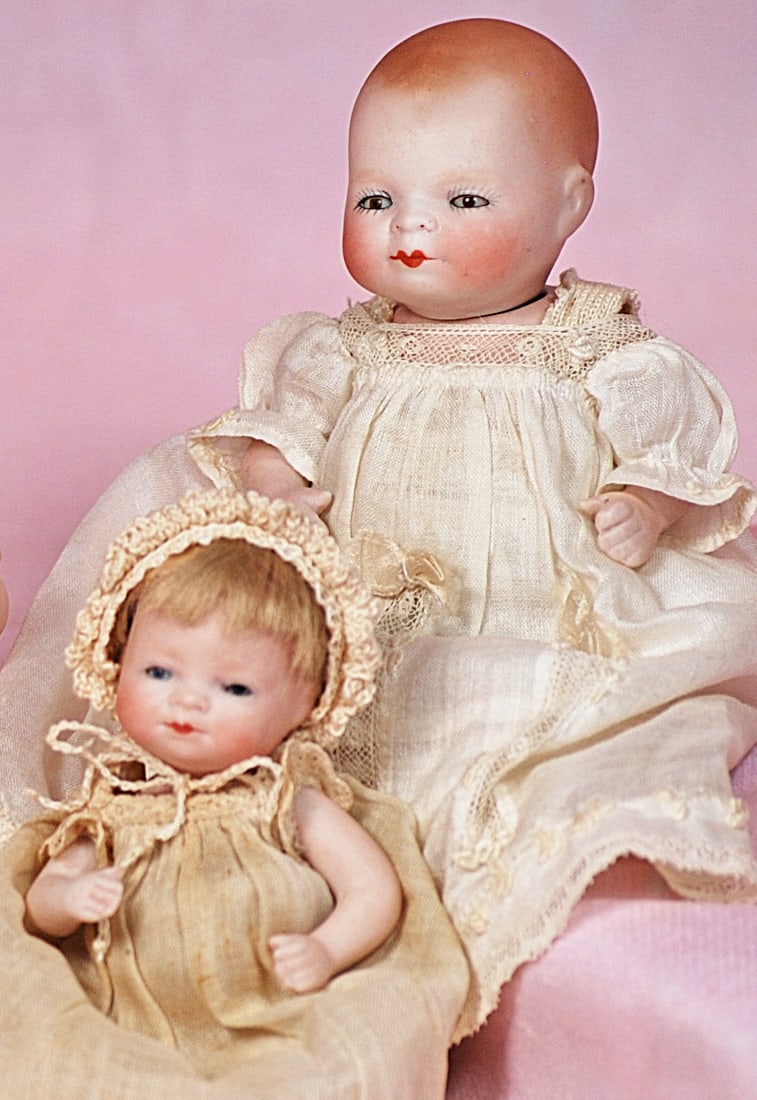 TWO GERMAN ALL-BISQUE BYE-LO BABIES WITH SWIVEL NECK (1 of 1)
